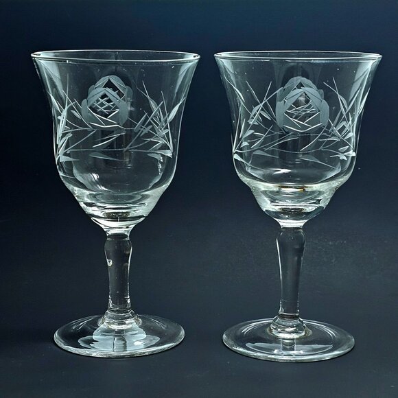 Sears Other - Savannah by Sears Wine Glasses  6in Cut Glass Rose Rippled Bowl c:1959 - 1961